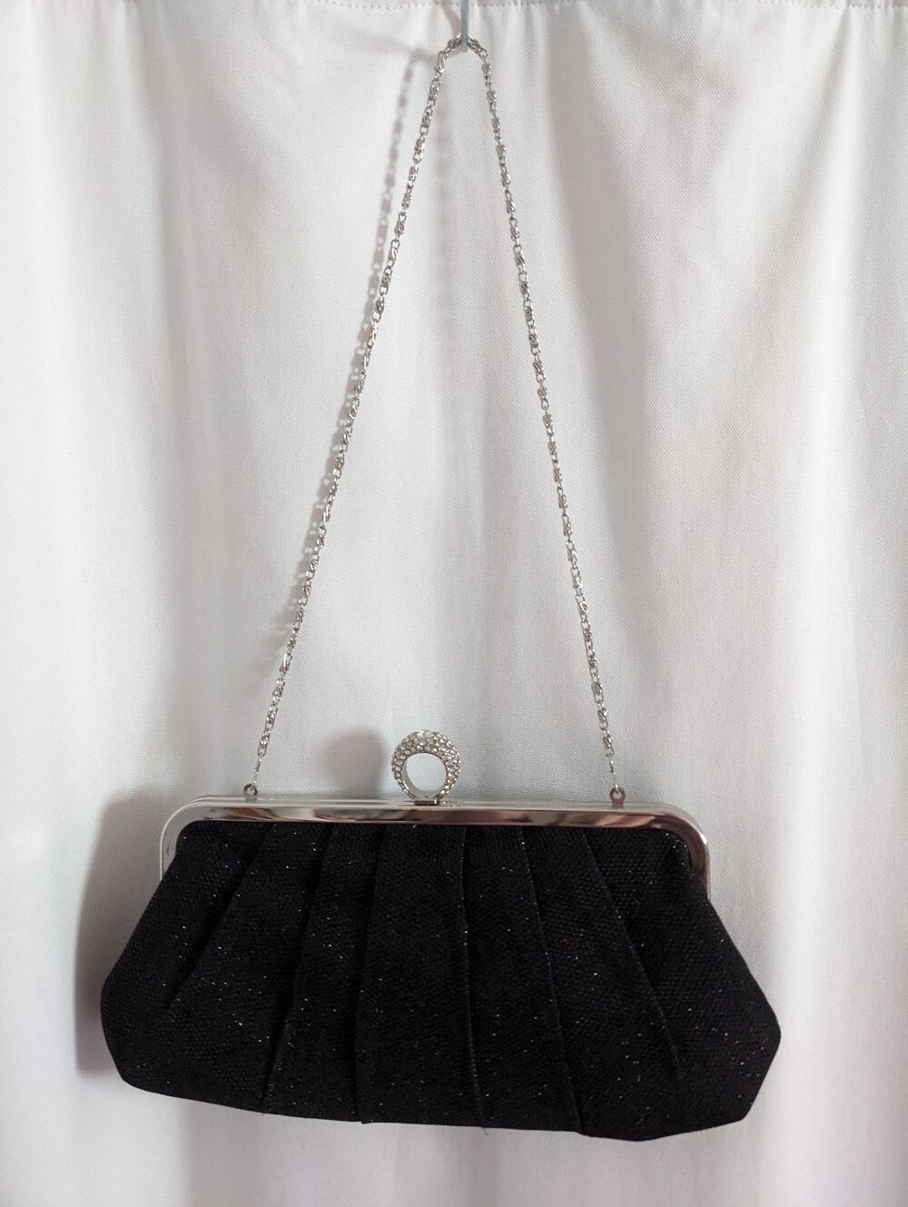 Jessica Mcclintock Clutch Black Glittered Evening Bag Small Fabric Purse